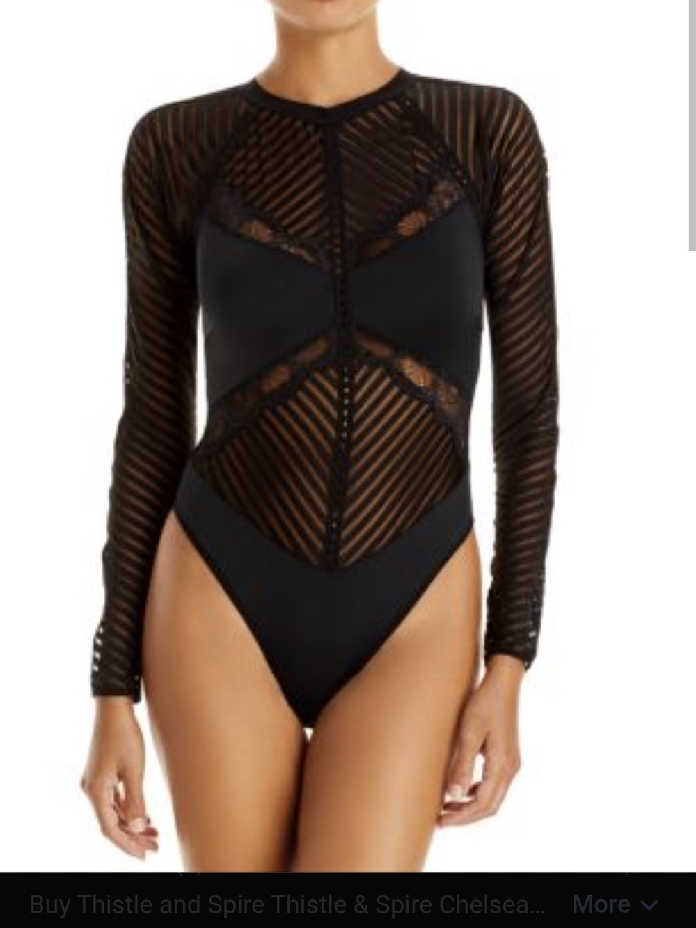 NWT Thistle and Spire Chelsea Black Sheer Lace Striped Long-Sleeve Bodysuit Sz M